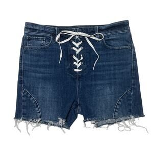 Lucky Brand Bridgette Lace-Up Cut Off Denim Shorts Mid Rise Boho Sz 6 / 28